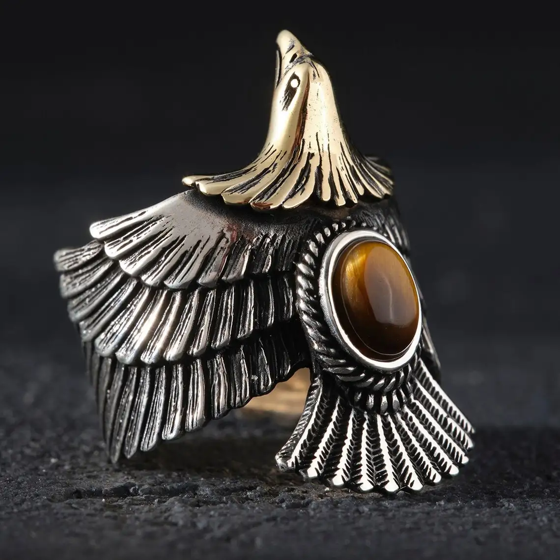 Elegant Eagle Ring in 925 Sterling Silver Tiger Eye Stone With Eagle Rings Trendy Gift for Men Rings Free Shipping Fine Jewelry