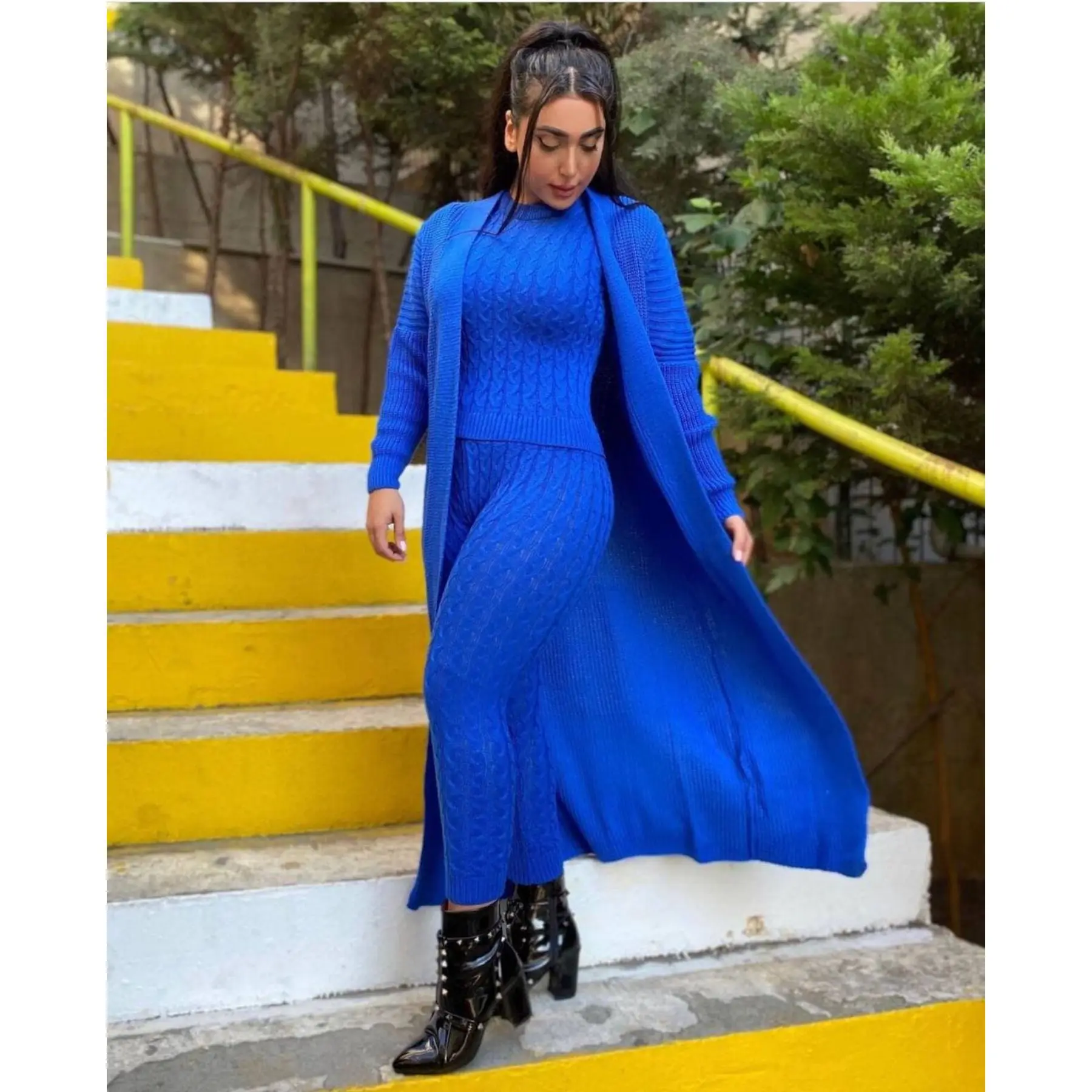 3 Pieces Knitwear Women’s Set, Maxi Cardigan + Pant + Sweater TRIPLE SUIT Islamic Fashion Muslim Clothing Turkey Dubai 2021