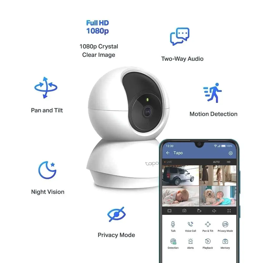 TP-Link, Tapo C200 Smart Wifi Camera, Original Product, Wireless Indoor Security Camera 1080p Up to 30 ft Night Vision