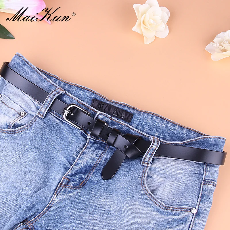 Maikun Genuine Leather Belt For Women Fashion All-Match Decorative Belt Leisure Alloy Pin Buckle Pants Waistband