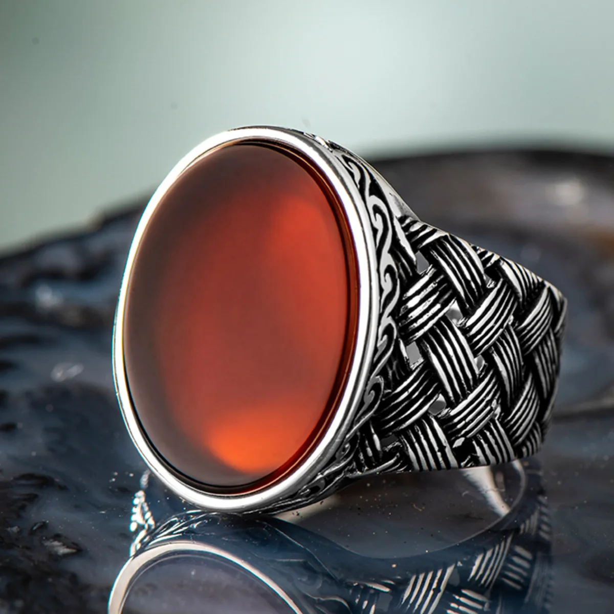 925 Sterling Silver Oval Dark Burgundy Agate Stone Men's Ring Exclusive Access for Men Special Ring Made in Turkey