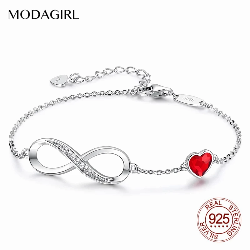 

MODAGIRL Jewelry 925 Sterling Silver Zircon Infinity Chain Bracelet with Crystal Love Heart for Friend Mother Bridesmaids Gift