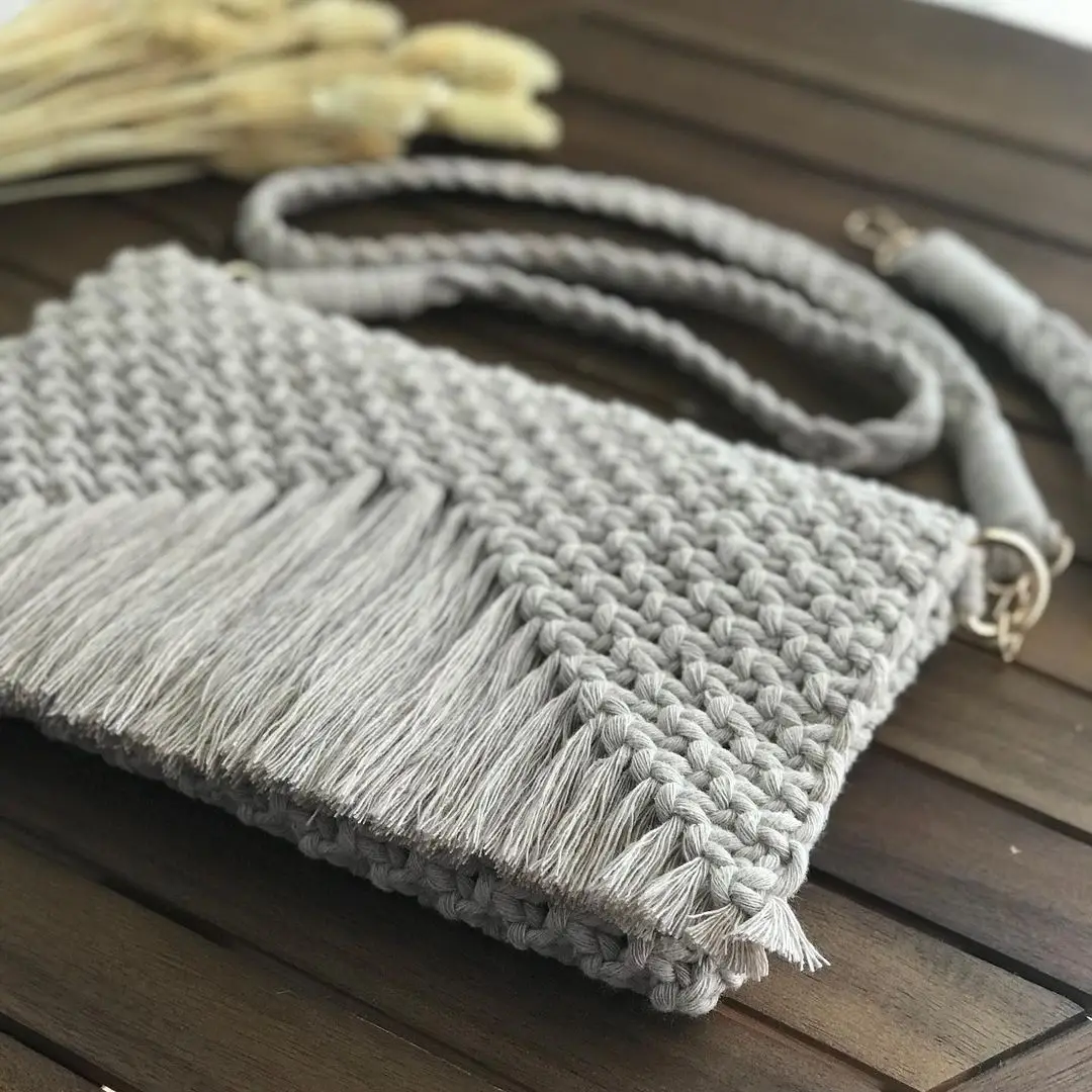 Handmade Bag Knitted %100 Cotton Bohemian Women Casual Envelope Fashion Summer Boho Vacation Handbag Female