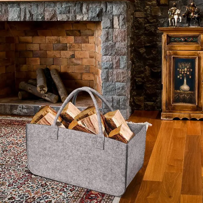 High Capacity Firewood Baskets Felt Storage Bag Car Travel Shopping Tote Bag Clothing Organizer Gift Bag Fireplace Wooden Bag