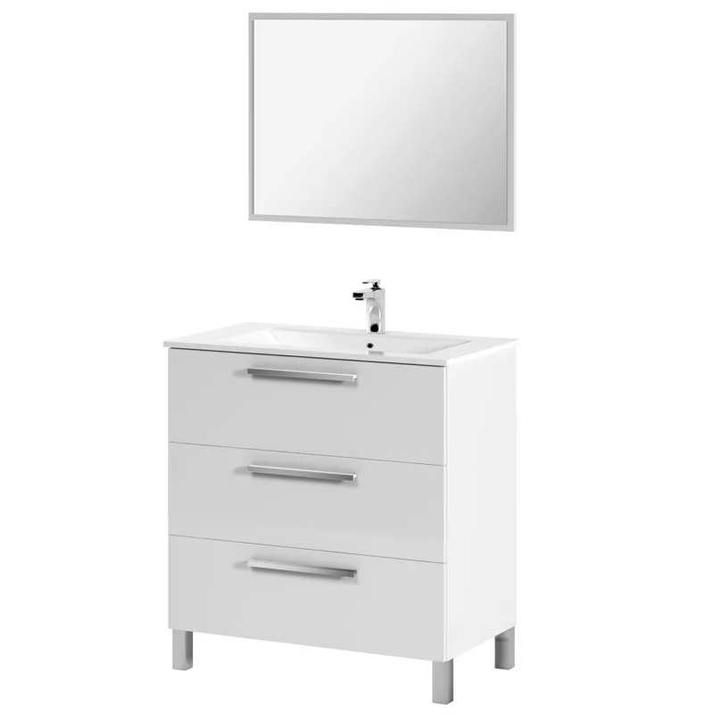 Bathroom or toilet furniture and mirror with matching frame included bright white color. Does not include a sink.