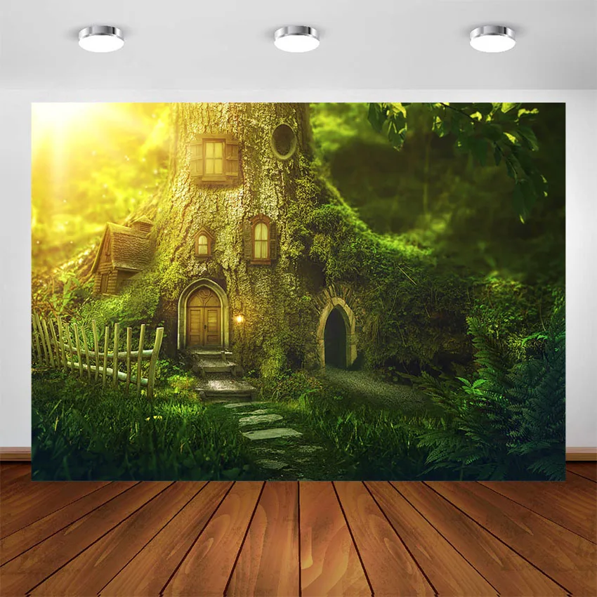 خلفية تصوير فوتوغرافي لغابة الغابة الخيالية لتزيين حفلات الجان صورة الطفل لاستوديو الصور الفوتوغرافية