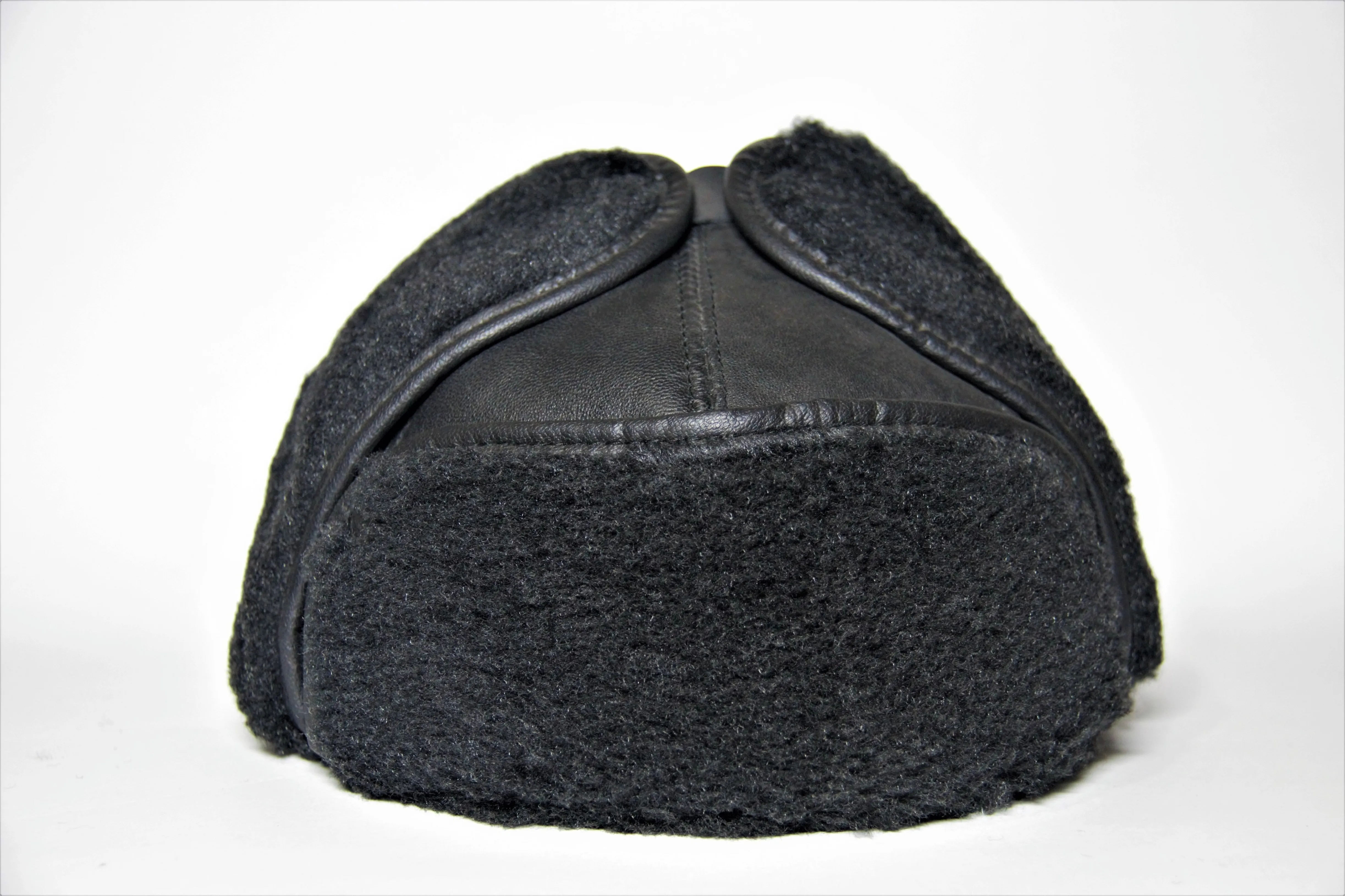 Unisex Black Leather Ushanka Winter Warm Russian For Trapper Hat Ski Cap Hair Accessories Hairbands Male/Woman