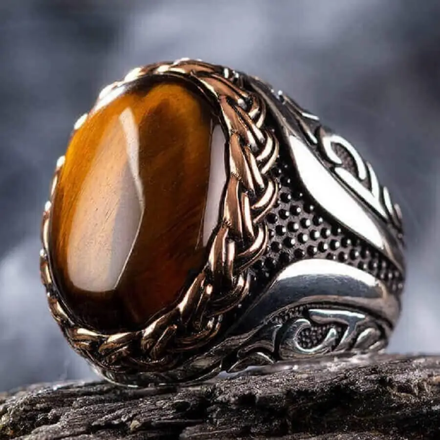 Brown Tiger Eye Stone Silver Men Ring Fashion Turkish Premium Quality Handmade Jawelery