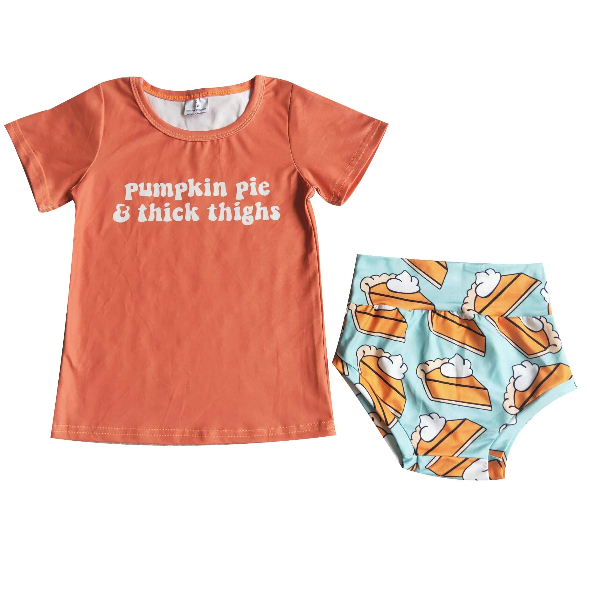 Infant baby bummies suit pumpkin pie alphabet orange top pumpkin pie print thong baby 2pcs cute suit