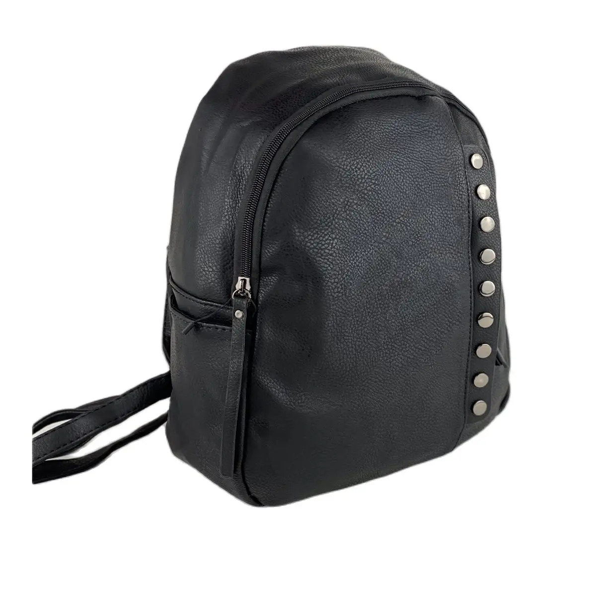 Bag women 31cm black multi-pocket studs. Backpack for girls, teenagers. Travel bag. Backpack bags. Women's soft leather backpacks, vintage shoulder bags, casual travel bags, school bags