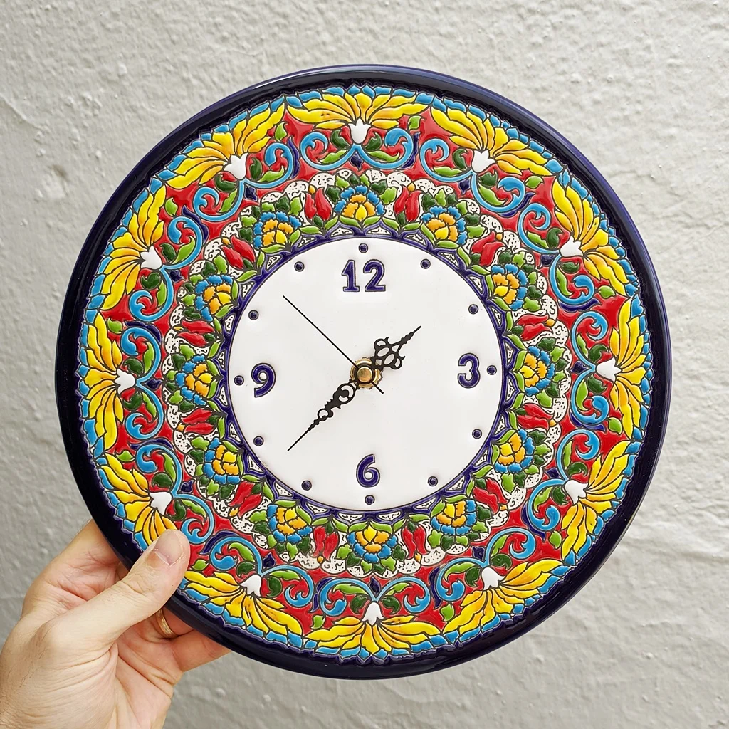 Spanish ceramic clock 29 cm/11,4 inch diameter-hand enamelled-Art-wall clock-home and decor-