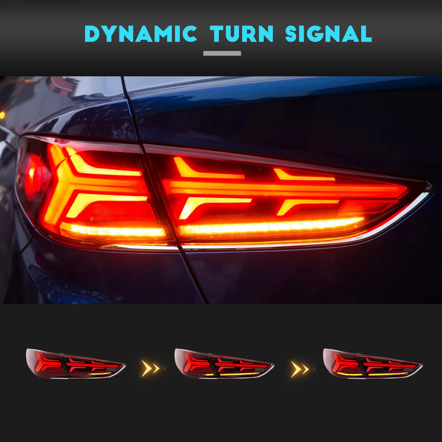 HCMOTIONZ Car LED Tail Lights Assembly for Hyundai Sonata 2018 2019 DRL Rear Lamps Accessories Auto Styling Back Lights