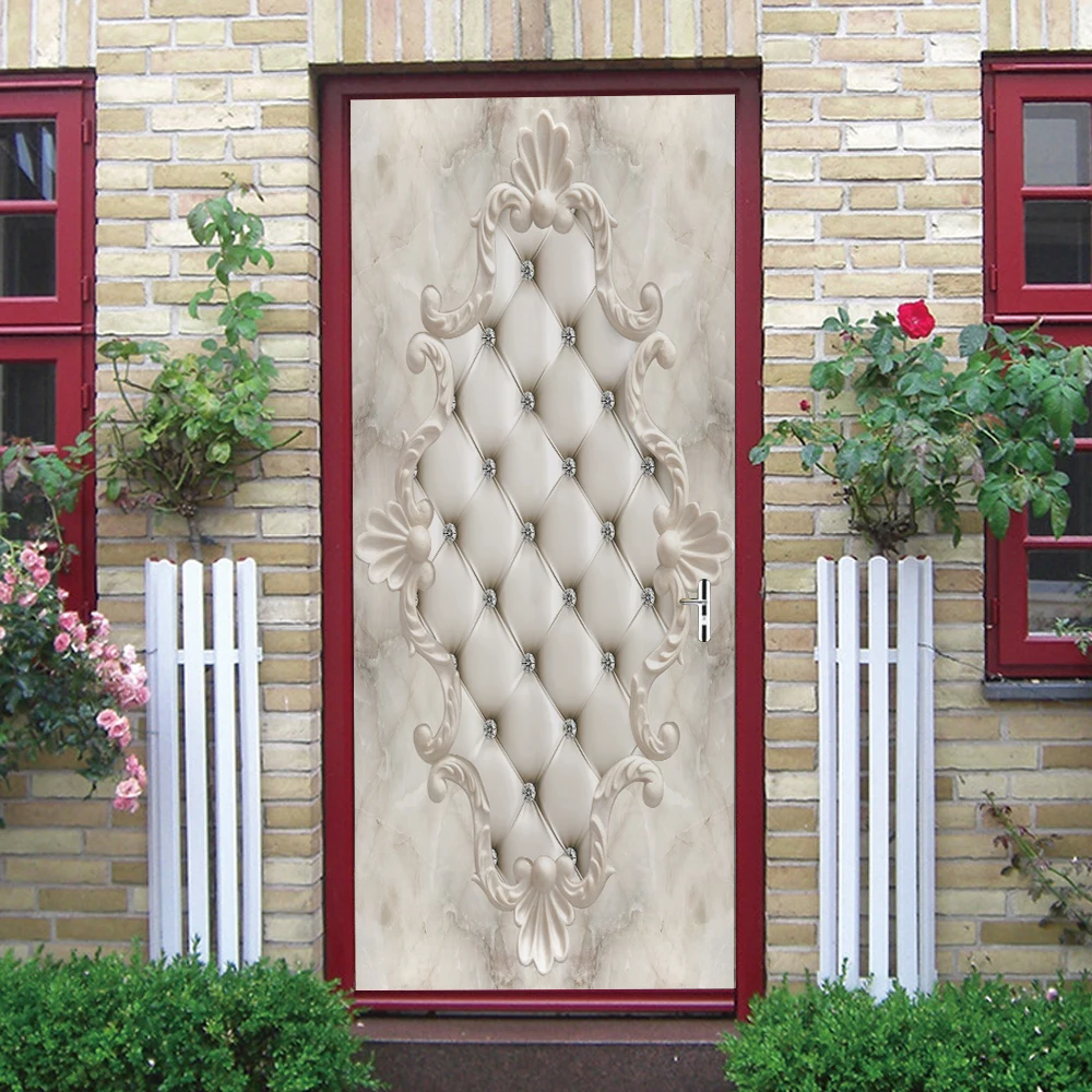 Simulation Gate Door Stickers Home Decor Poster 3D Door Mural Vinyl Wall Sticker Kids Room Bathroom Decoration White Wallpaper