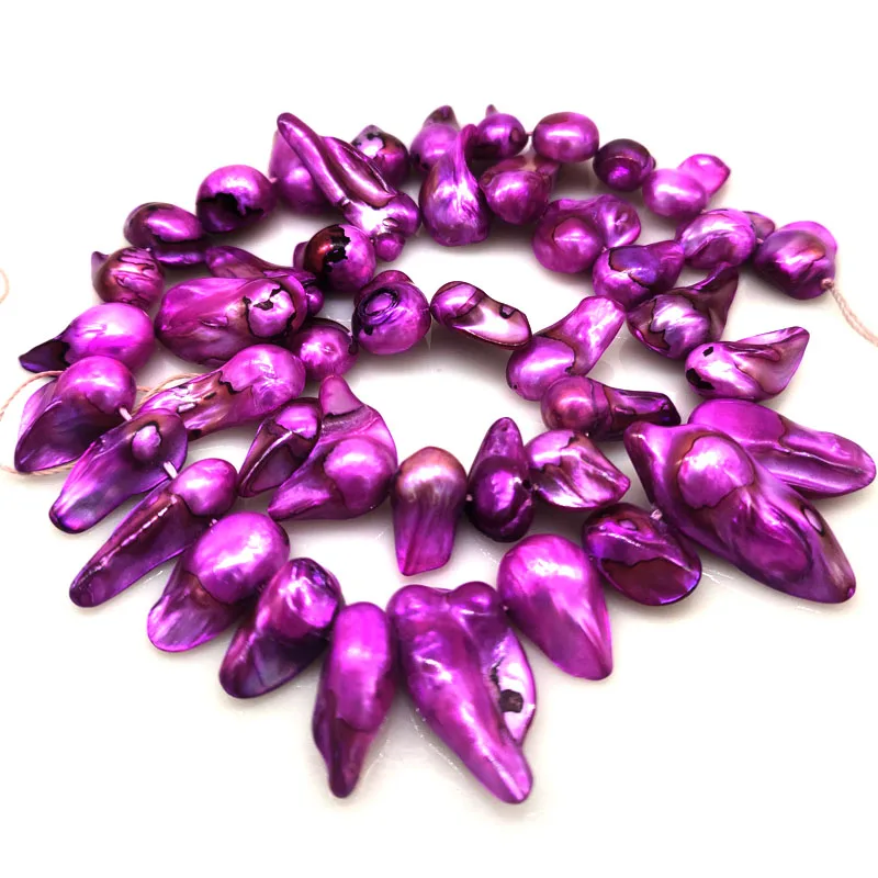 16 inches 11-13mm Hot Pink Natural Blister Pearls Loose Strand