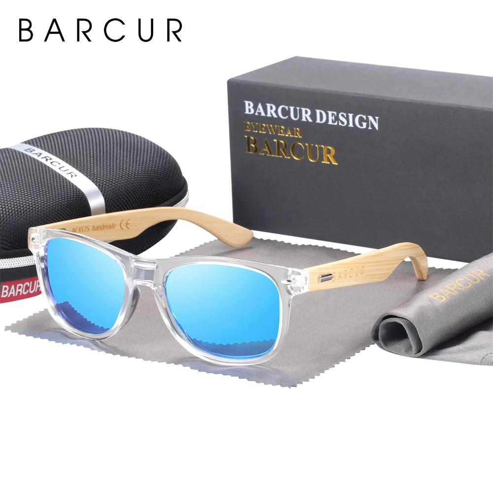 BARCUR-gafas De Sol polarizadas De bambú para hombre y mujer, lentes De Sol De madera, De marca Original, UV400