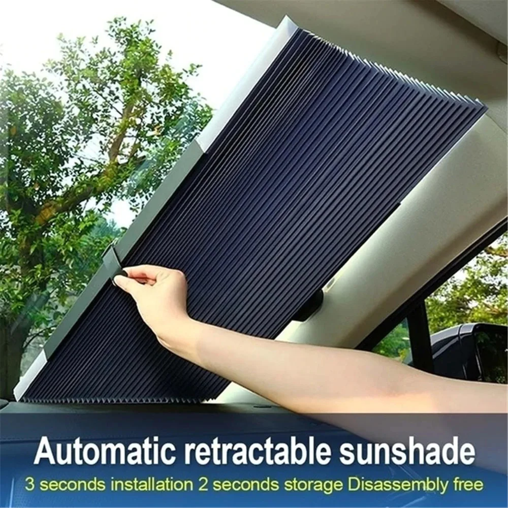 Car Retractable Windshield Anti-UV Car Window Shade Car Front Sun Block Auto Rear Window Foldable Curtain Sunshade easy install