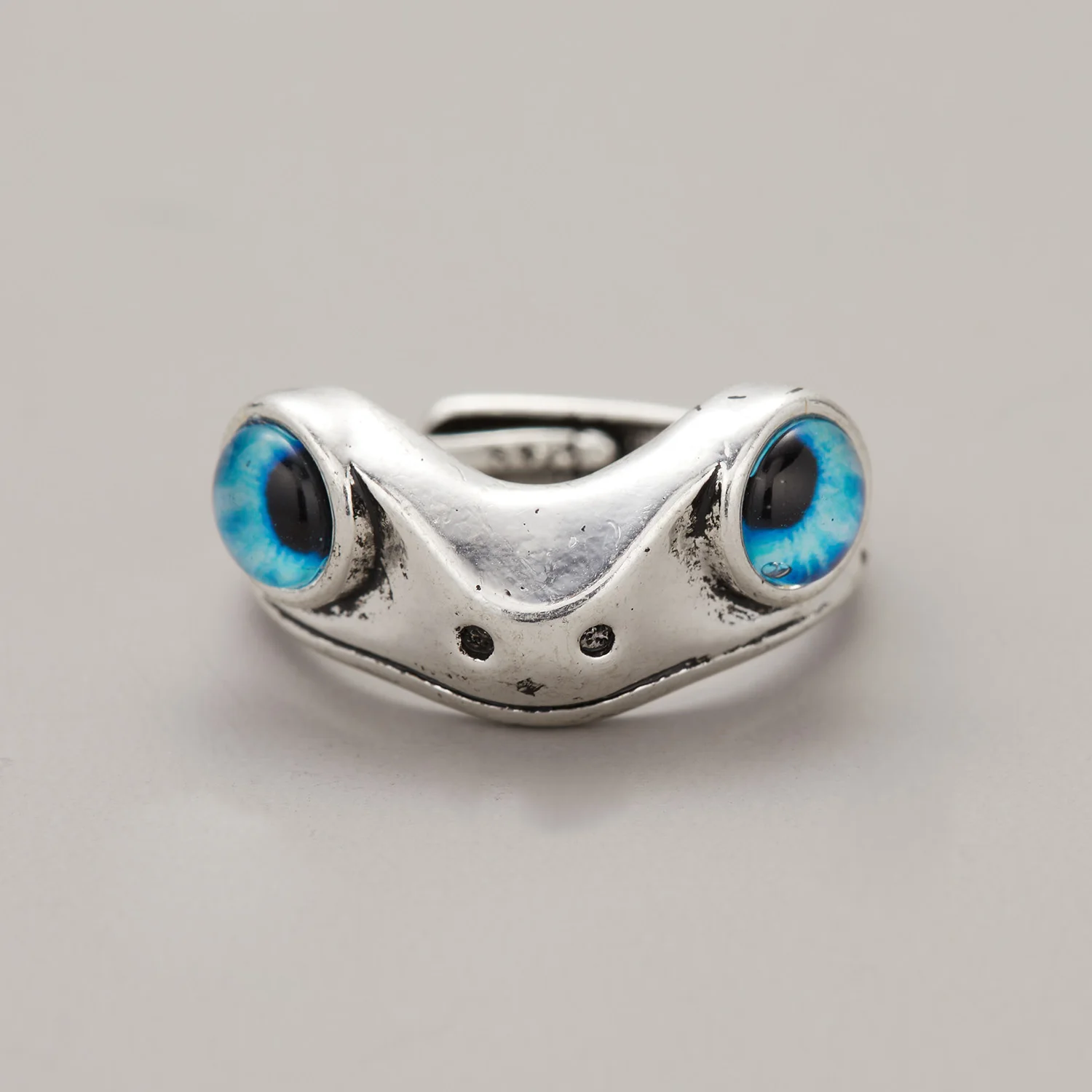 Gothic Frog Ring For Men Women Vintage Blue Eye Silver Color Fashion Animal Ring Open Adjustable Hip Hop Jewelry Gift Anillos