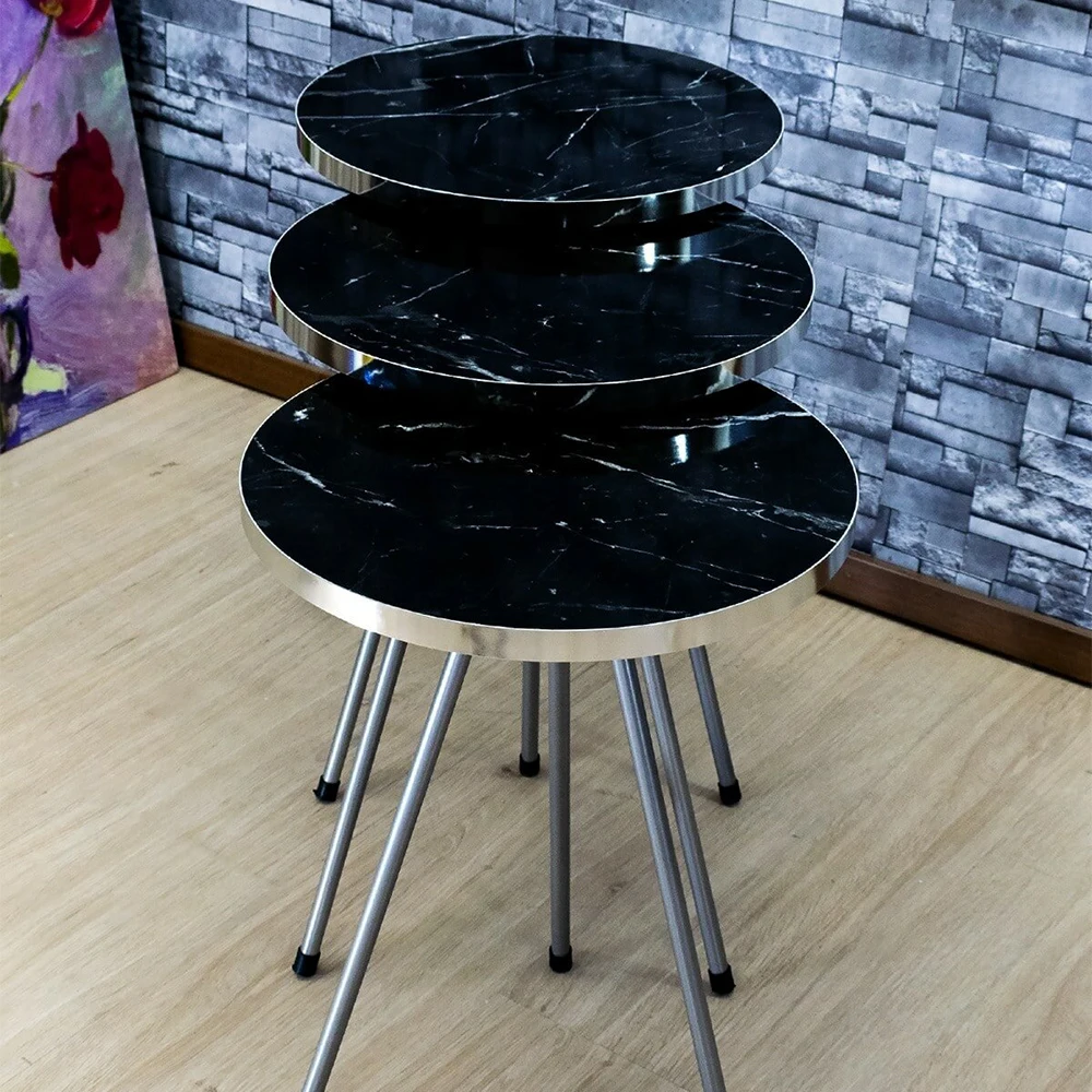 Coffee Table 3 Pieces Coffee Table Tea Coffee Service Table Round Living Room Nightstand, Coffee Table Quality Metal Leg