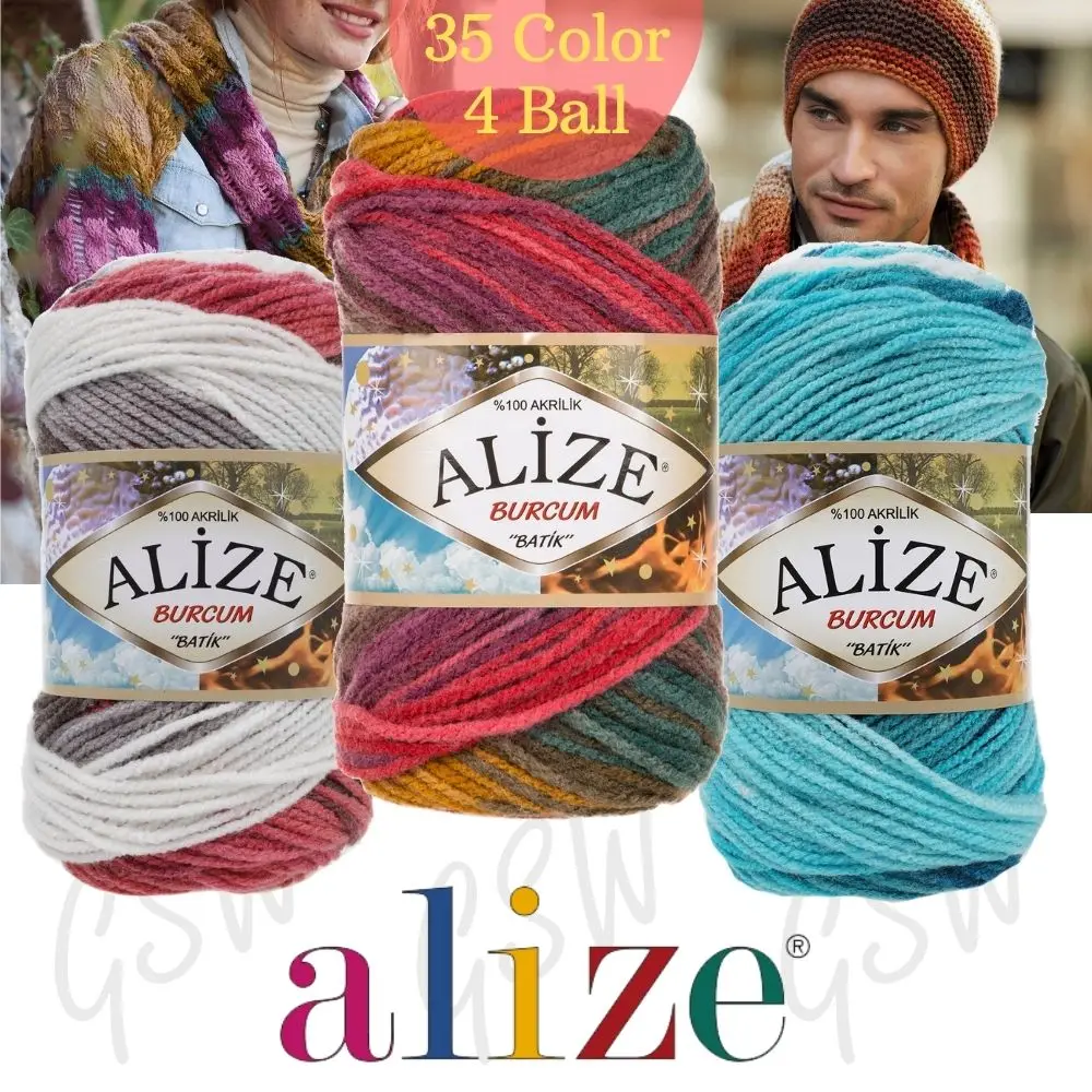 Patterned Hand Knitted Yarn (4 Ball) 32 Color Options 210 Meters(100gr) hand Knitting Yarn Ball + Alize Burcum Batik - Acrylic - Shawl - Scarf - Beret - Blanket - Cardigan - Dress - Warm - Winter -Made In Turkey - DIY