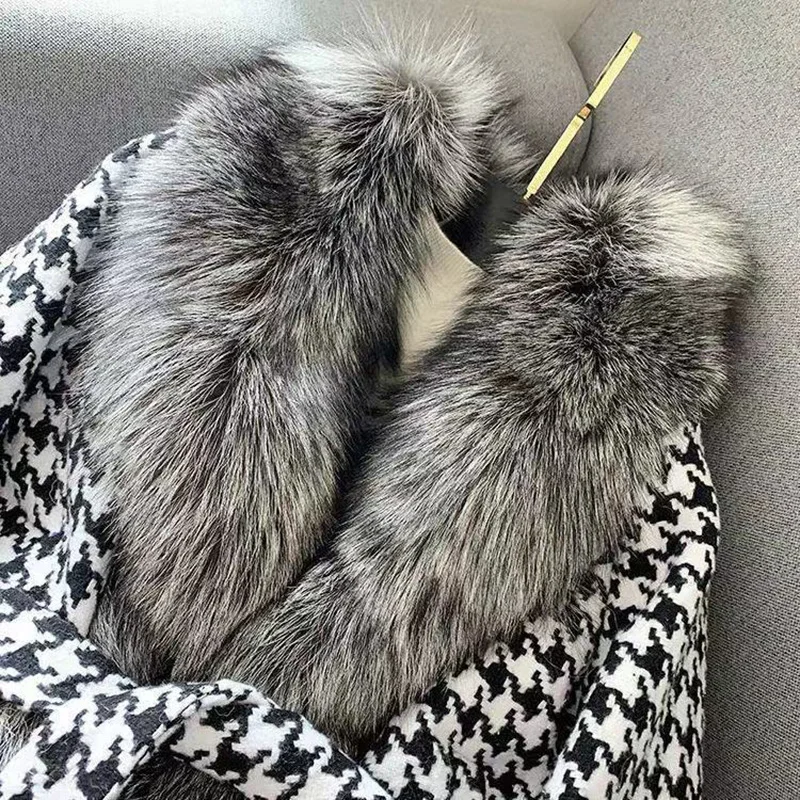 2021 Autumn and Winter Women\'s Fur Coat Women\'s Houndstooth Collar Short Silver Fox Fur Court Fashion Women\'s Clothing