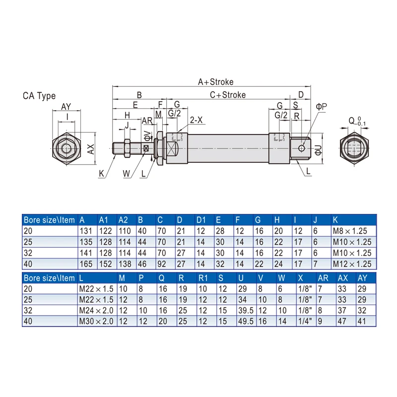 MAL 16/20/25/32/40mm Mini Pneumatic cylinder 25-500mm Stroke Double Acting Aluminum Alloy Air Cylinder