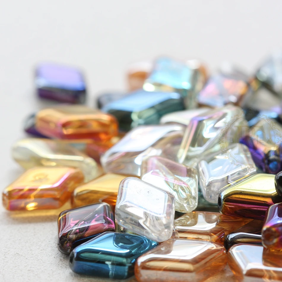 30 Pieces Plated Crystal Beads - Rhombus 15x10mm (G356)