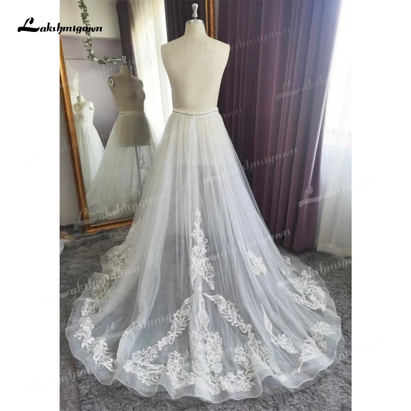 2 Dalam 1 Jumpsuit Pernikahan dengan Rok Dapat Dilepas Dua Potong Gaun Pengantin untuk Wanita Tanpa Lengan Menyapu Ritsleting TANK Tulle Renda Lantai