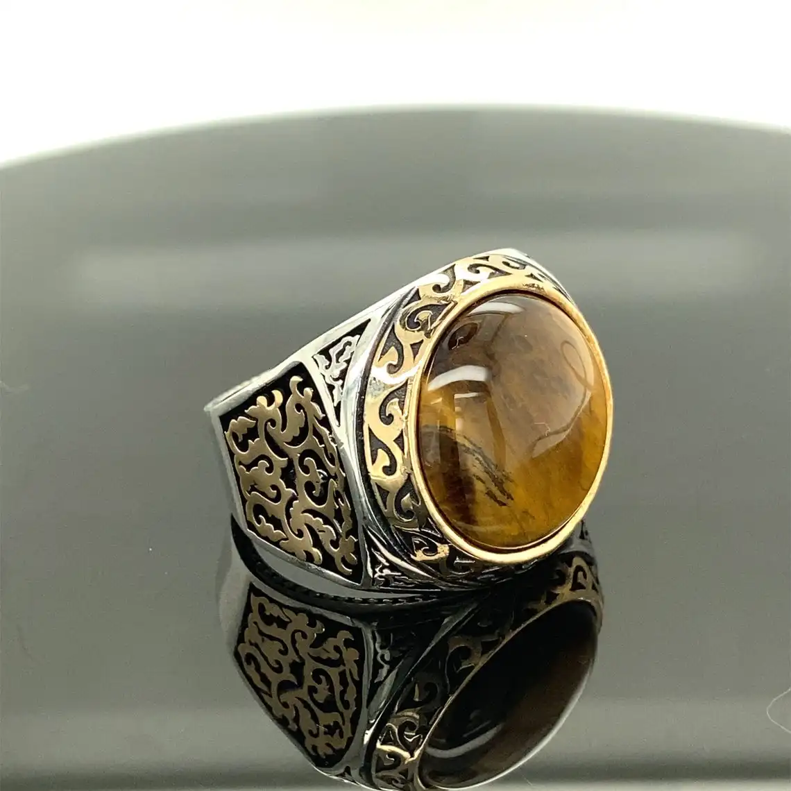 

Natural Silver Ring with Tiger Eye , Ottoman Jewelry Hand Made