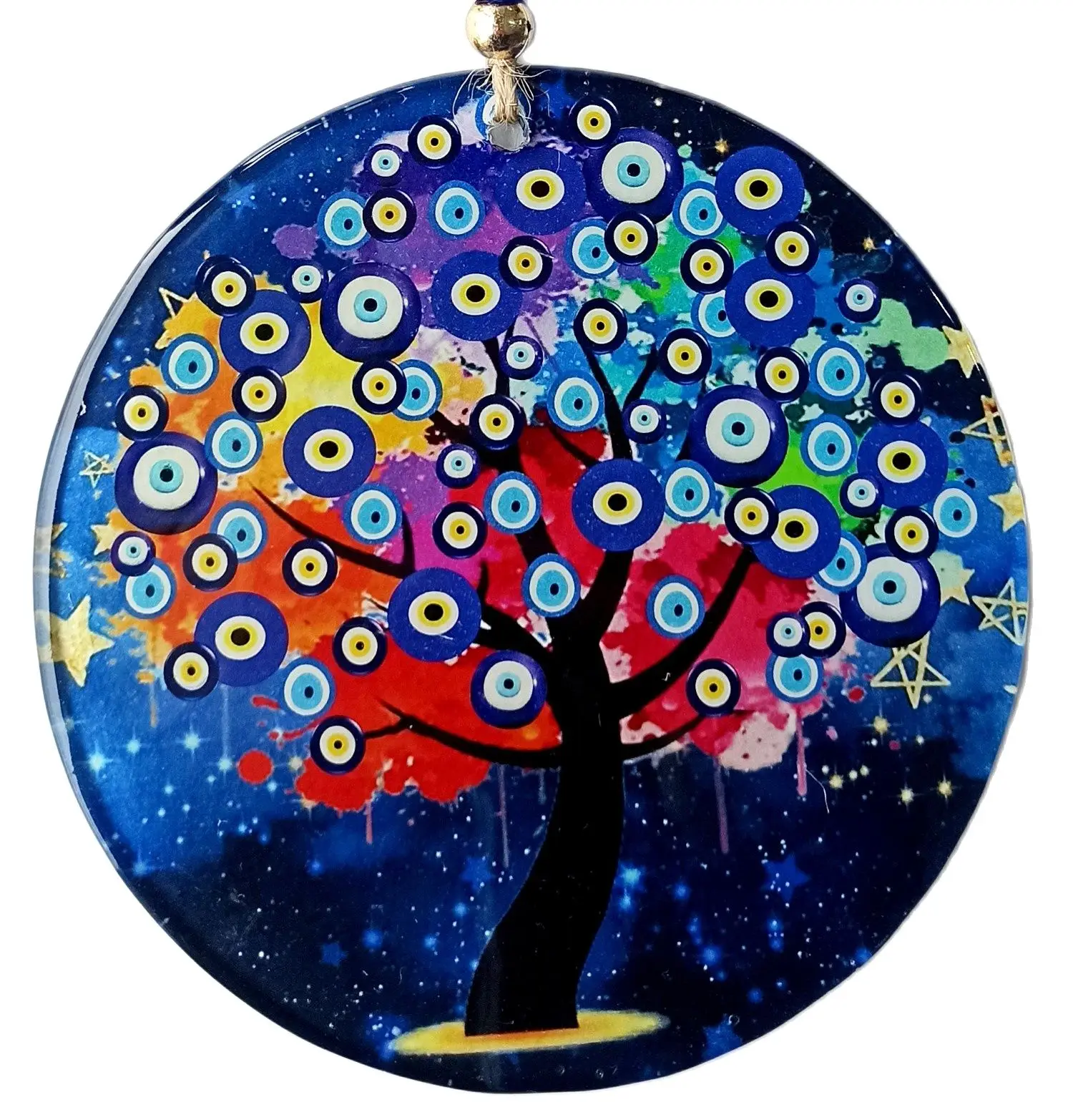 

Evil Eye Bead Pattern, Tree of Life Fusion Glass Wall Decoration