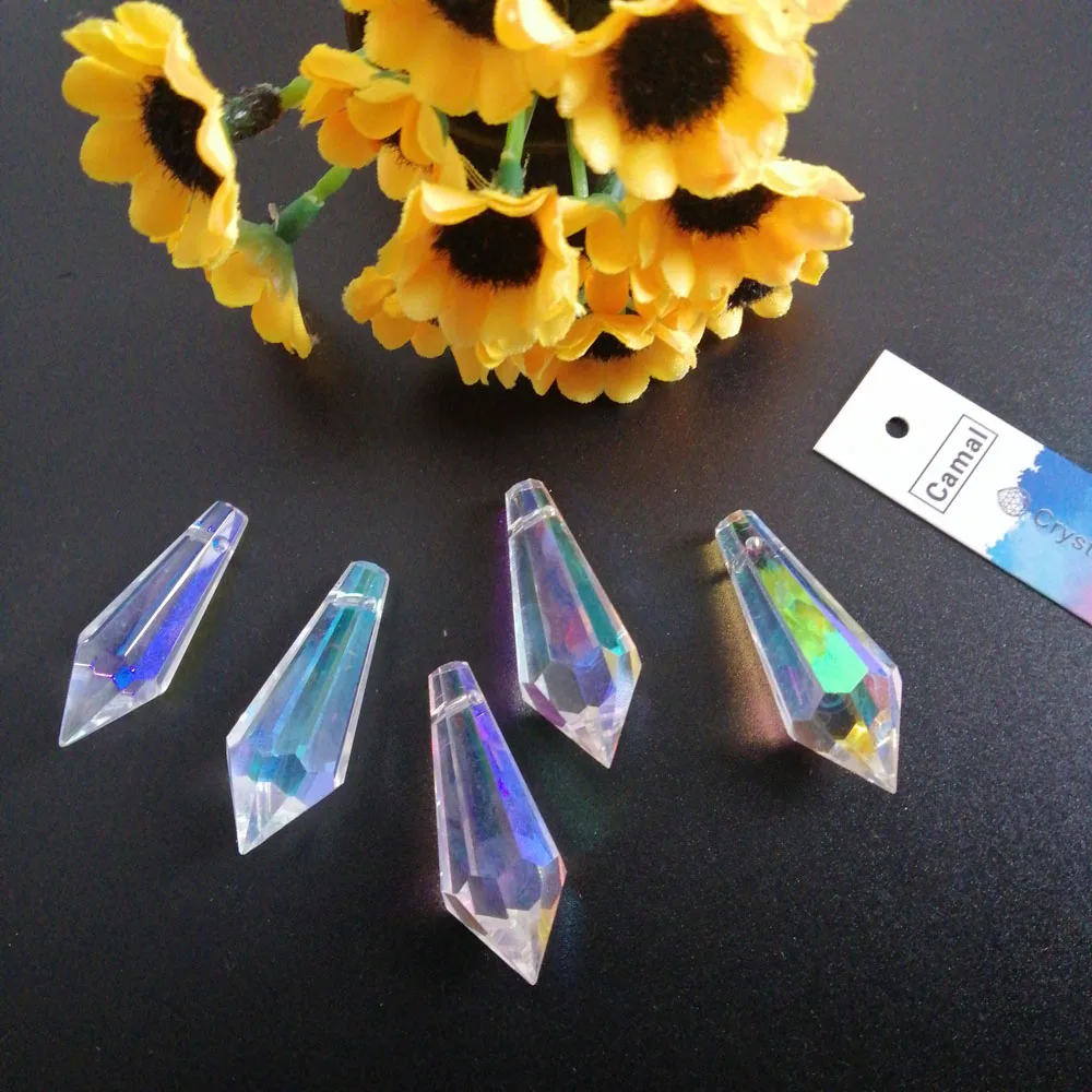 Camal 10pcs 38mm/1.49inch Rainbow AB Color Crystal Icicle Drop Pendant Prisms Parts SunCatcher Lamp Lighting Home Decoration