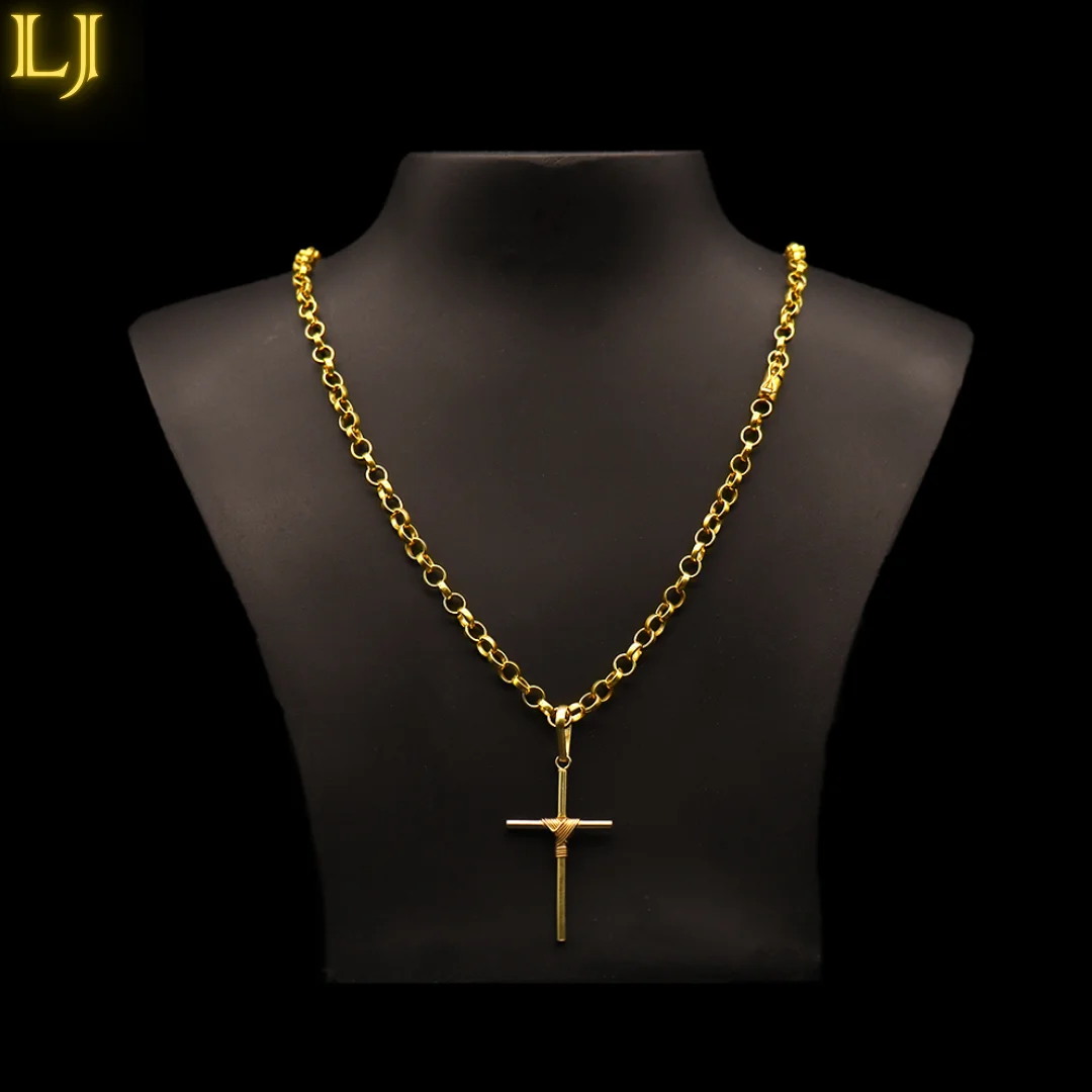 4MM Portuguese Chain Set + Old Coin Cross Toothpick M Pendant®Eternal Guarantee in Color! (Nordic Gold)