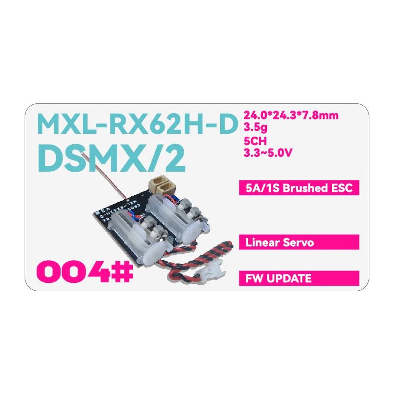 MXL-RX62H-D/D+/D-G (DSMX/DSM2) V2.0 Receivers/Linear servos/Built-in brushed ESC/TELEM/SR3X/GYRO/Mini RC model aircrafts