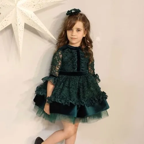 Green and Salmon Lace Dress Costume Girl Child Birthday Surprise Party Original Elegant Princess