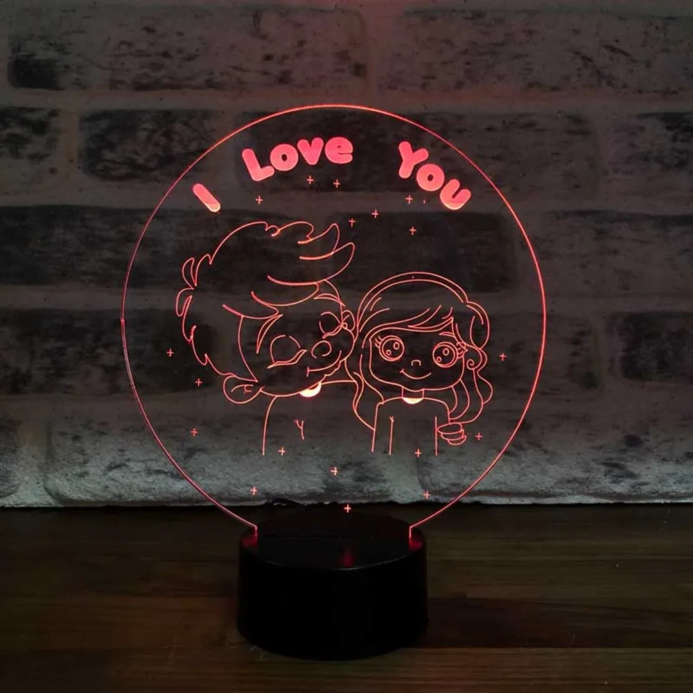 3D Love Girl and Boy Acrylic Led Table Lamp 12 Volt Adapter Daylight Design Wood Base Birthday Special Day Gift idea for Couples room decor anime wedding stranger things led lights wedding decoration nightlights bedroo