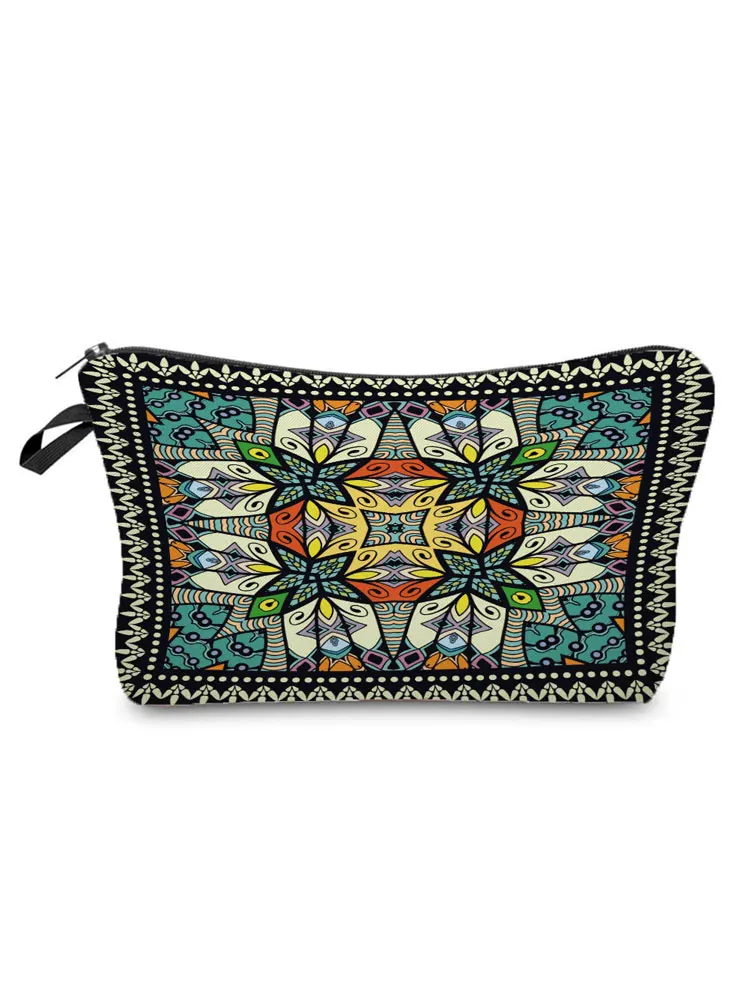 

Vintage Colorful Kaleidoscope Printed Cosmetic Bags Women Vacation Portable Makeup Bags Art Coin Purse Western Style Wash Bags