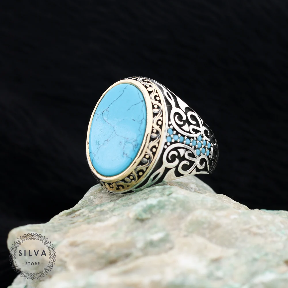 

Original Sterling 925 Silver Men's ring With Turquoise Stone . Men's Jewelry All Sizes Are Available