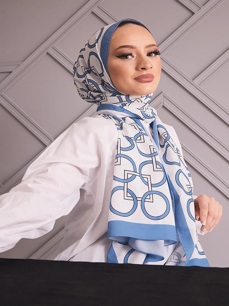 

Женский хиджаб с геометрическим рисунком, Новый мусульманский модный, четырёхсезонный, Искусственный шарф с 4 вариантами цветов, накидка на голову