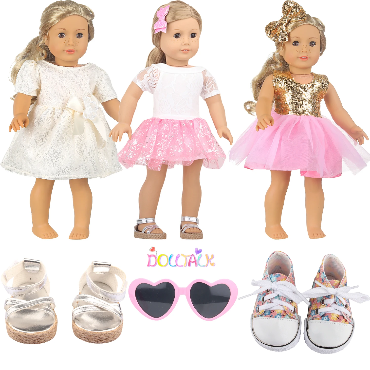 Conjunto de ropa para muñeca, 3 vestidos, 2 zapatos y 1 accesorios para muñeca americana de 18 pulgadas, vestido de princesa para niña recién nacida de 43cm, bricolaje, OG