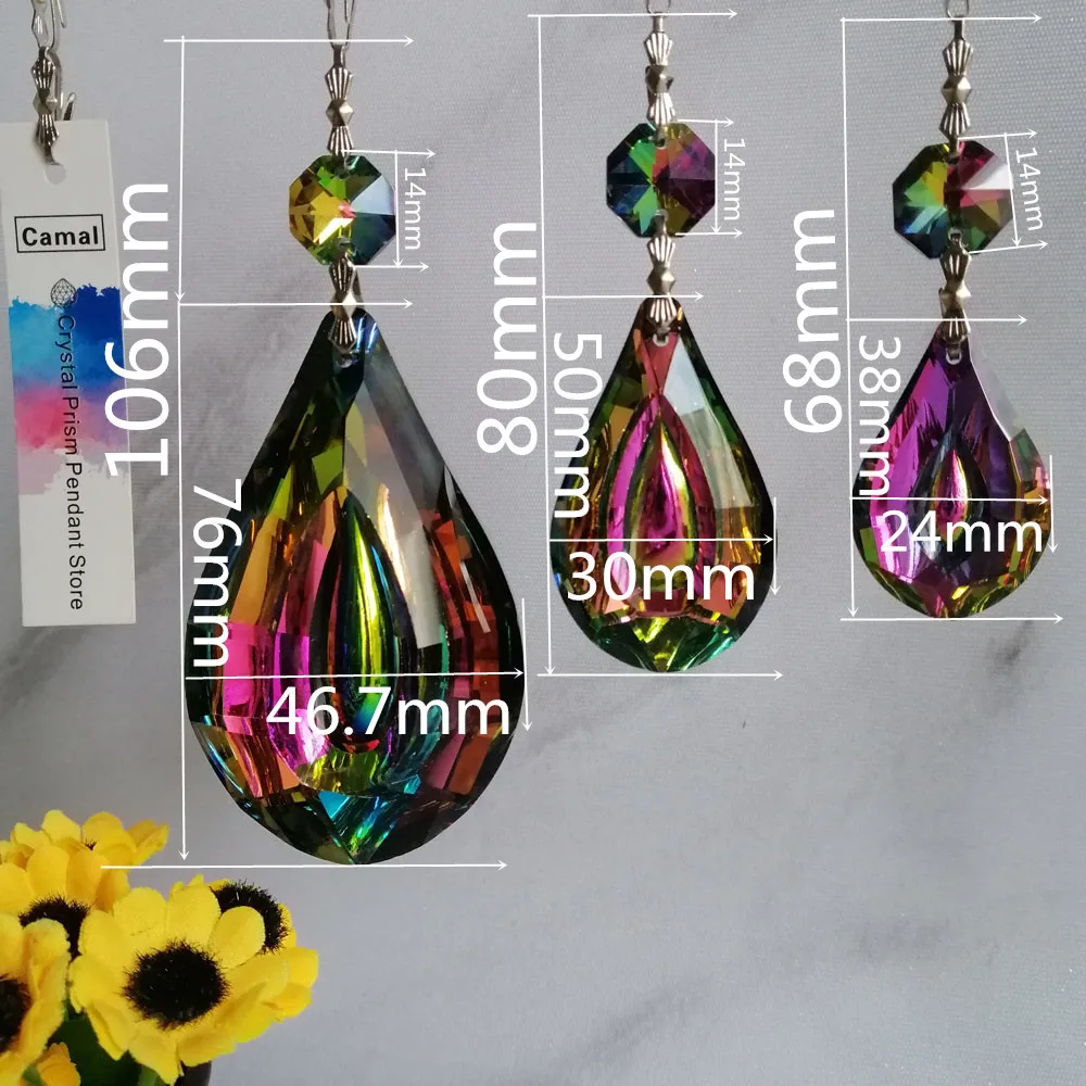 Camal 1PCS Garland 38/50/76MM Colorful Rainbow Crystal SunCatcher Chandelier Lamp Prisms Hanging Lamp Pendants Home Party Decor