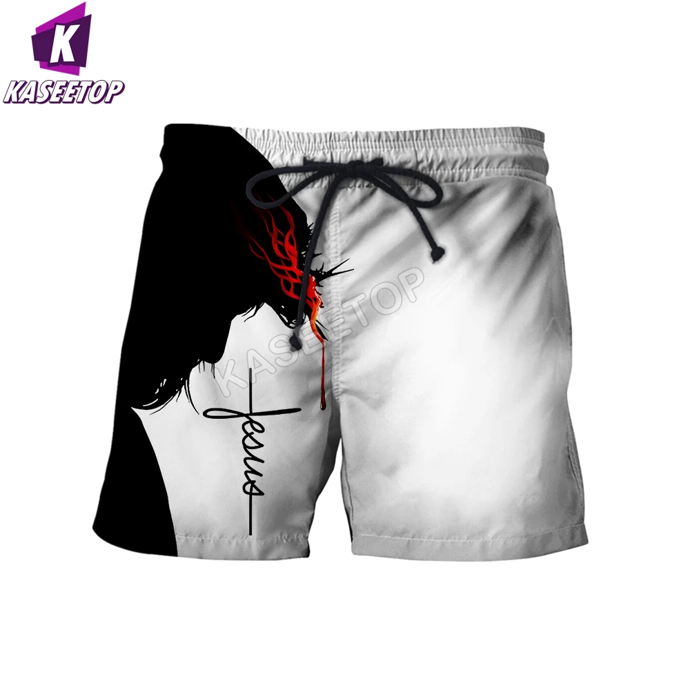 Kaseetop Jesus Cristão 3D Impresso 2022 Nova Moda Para Homens/Mulheres de Verão Calções Casuais Unisex Praia Calças Curtas Drop Shipping