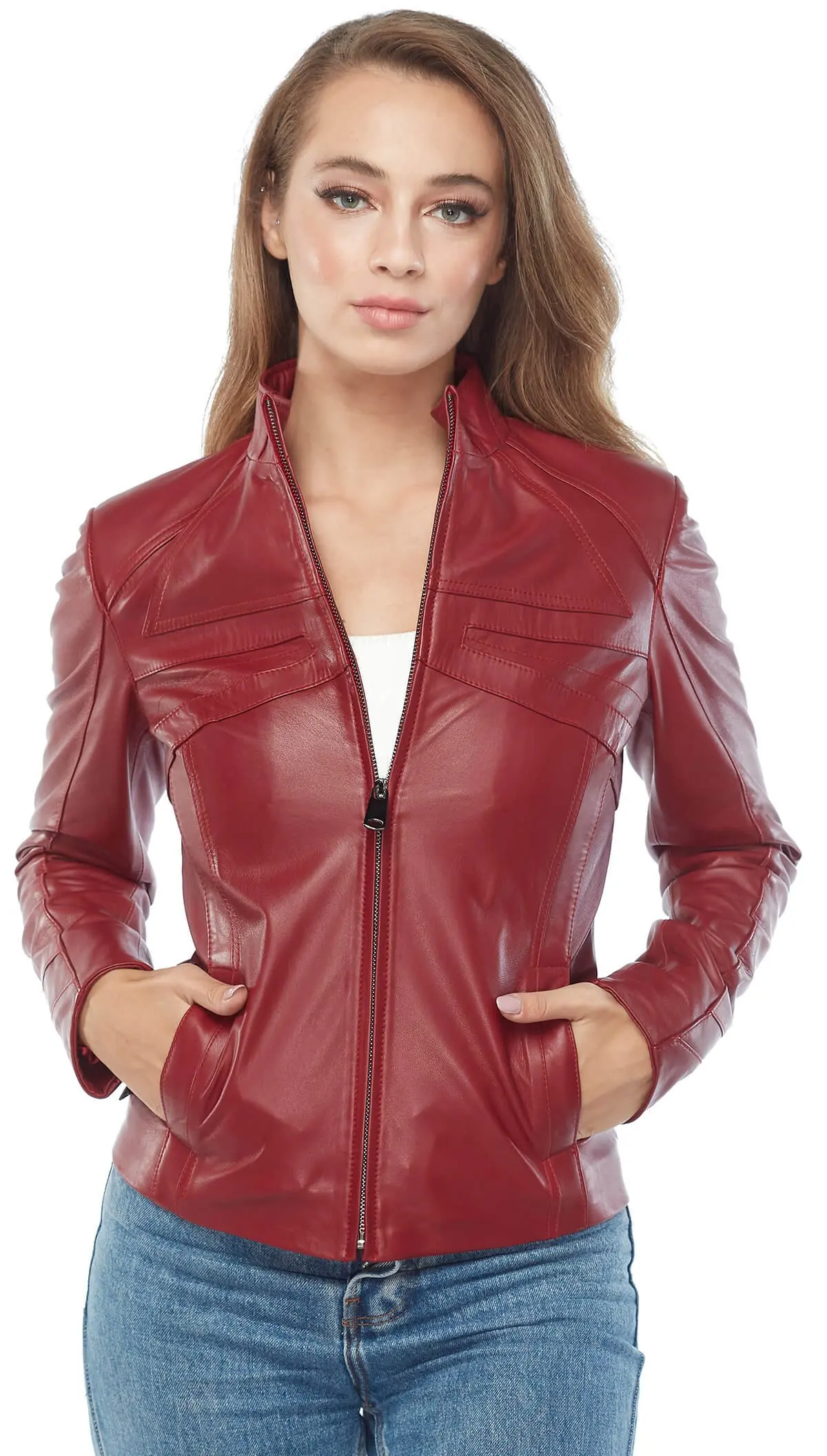 Mantel Jaket Wanita Kulit Asli Kulit Domba Domba Kulit Domba Musim Gugur Musim Dingin 2022 Tipis Ukuran Besar Antik Sepeda Cinzia Merah