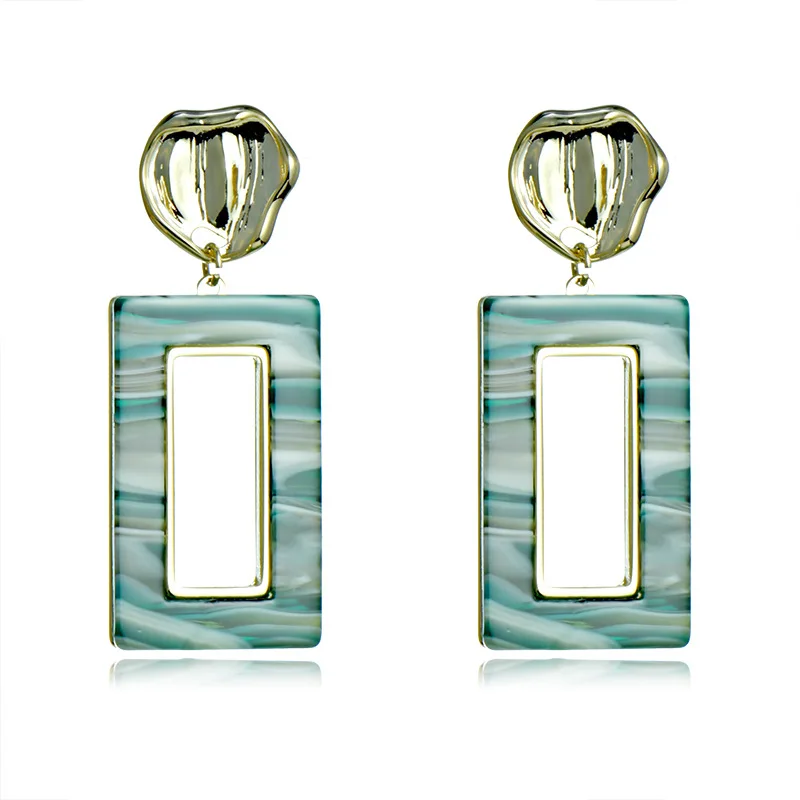 Premium Green Acetate Plate Ink Pattern Retro Personality Square Hollow Acrylic Female Earrings