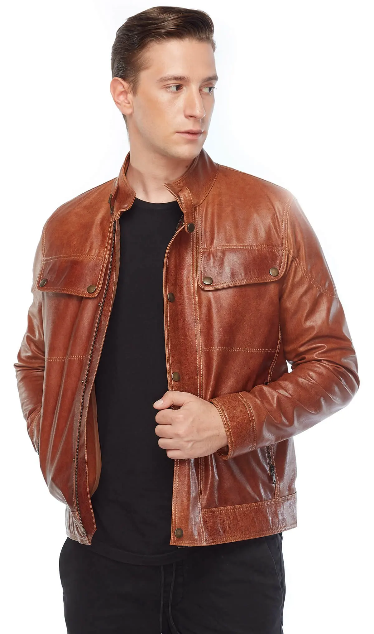 Addo Male Genuine Leather Coats Tan Orjinal Lambskin Autumn Winter 2022 Biker Slim Large Size VintageTürkiye