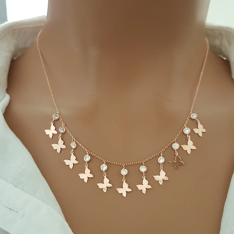 Butterfly Drop Necklace Rose Gold Necklace Butterfly Necklace Layer Necklace Choker Necklace