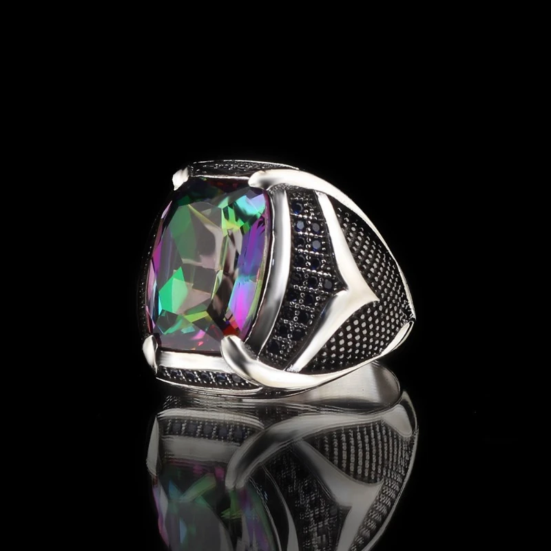 

Men's Mystic Topaz Gemstone 925 Sterling Silver Ring 925 Special Design 2022 Summer Winter Fashion Trend Accessories Products Free kargo