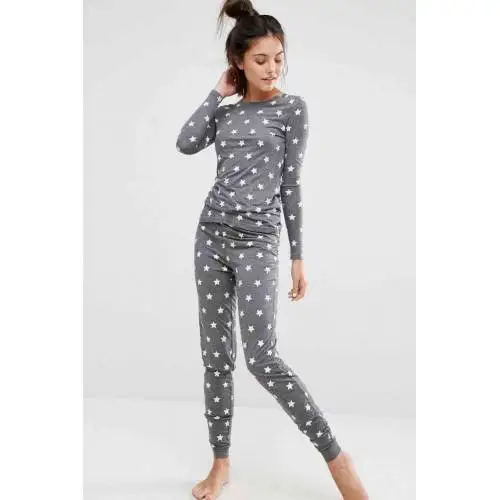 Merry See Gray Star Pattern Stylish Pajamas set