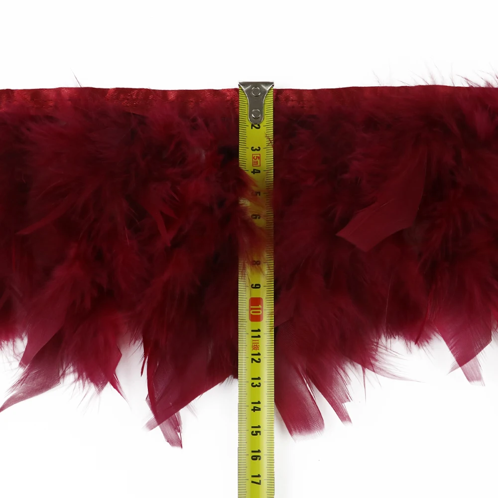 10-15 CM piume di tacchino rosso bordeaux Trim per la decorazione dell\'abito da sposa pennacchi Marabou su frangia 2 metri accessori di abbigliamento