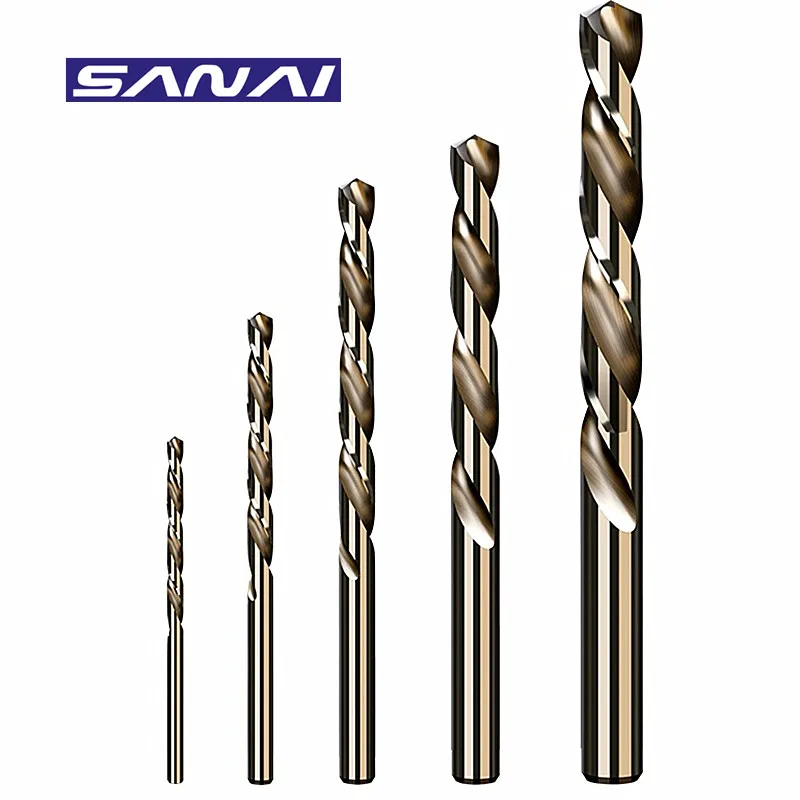 Broca de aço de alta velocidade SANAI-cobalto, broca torção, ferramentas de perfuração de torno CNC, Bits para metalurgia, 1mm-20mm, 10Pcs