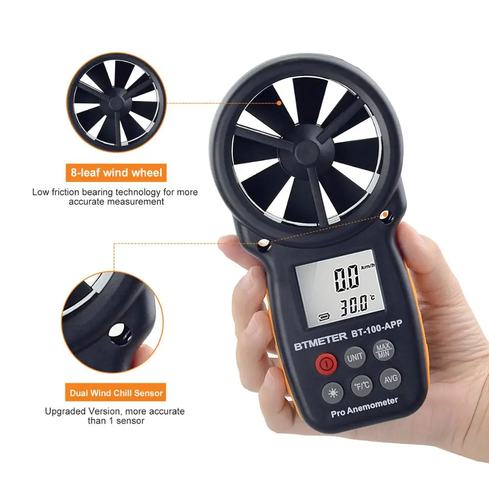 BTMETER BT-100-APP,Digital Anemometer Tester With Mobile APP Wind Speed Measurement Meter Measure Temperature Tester tools