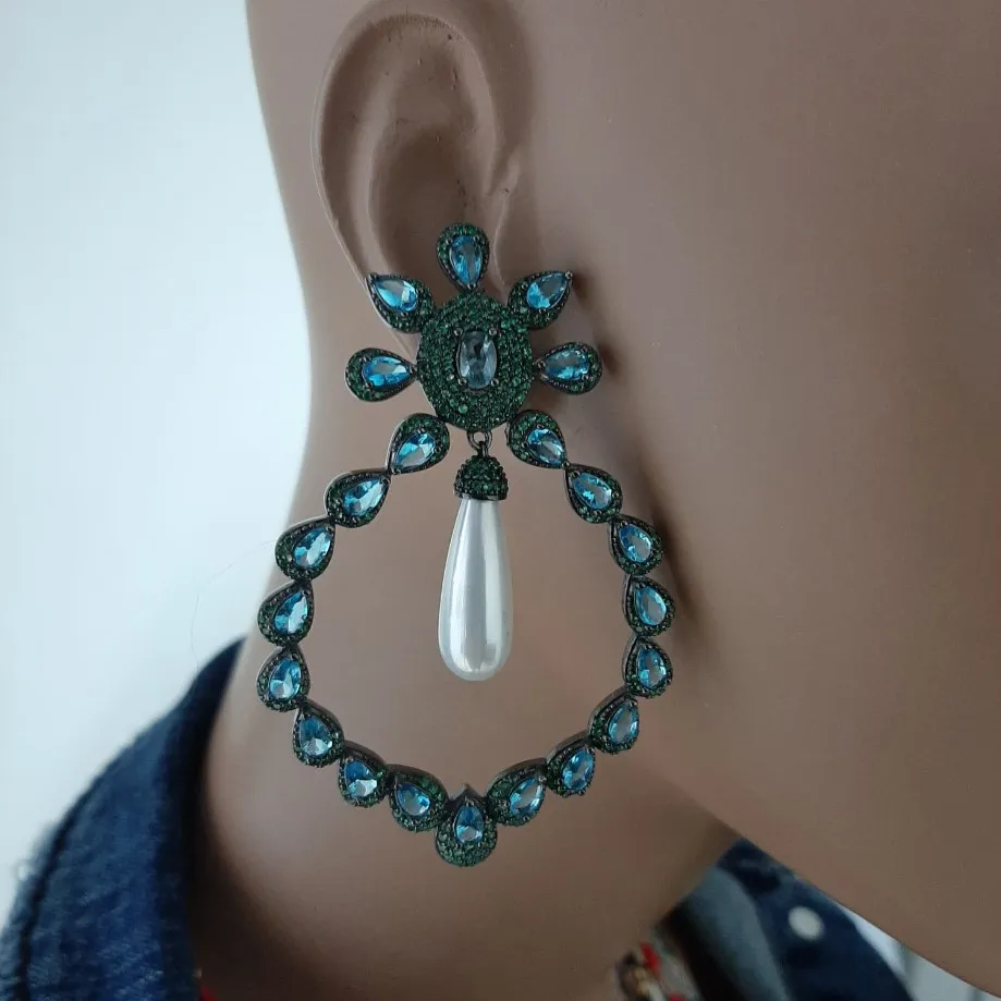 925 Sterling Silver Earrings Green Stone Statement Long Big Boho Cute Dangle Stud Earrings серьги с камнями 925